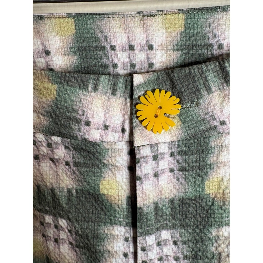 Cider Plaid Flare Pants Women Size M Green Yellow Daisy Button Retro 70s Style - Picture 5 of 14